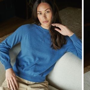 100% CASHMERE Quince blue crewneck sweater / Mongolian Cashmere Sweatshirt